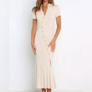 Petal & Pup Cream Button front stretchy Maxi Dress. Never worn.